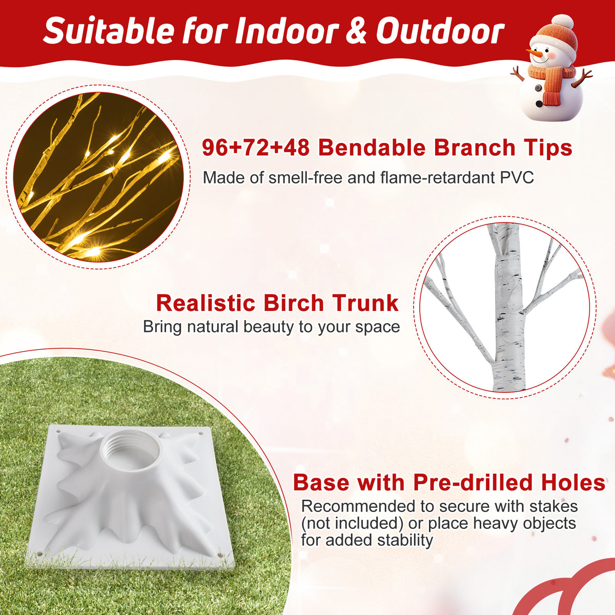 Pre-Lit Artificial Birch Tree Set of 3 - 4, 5 & 6 Ft Lighted Holiday Trees