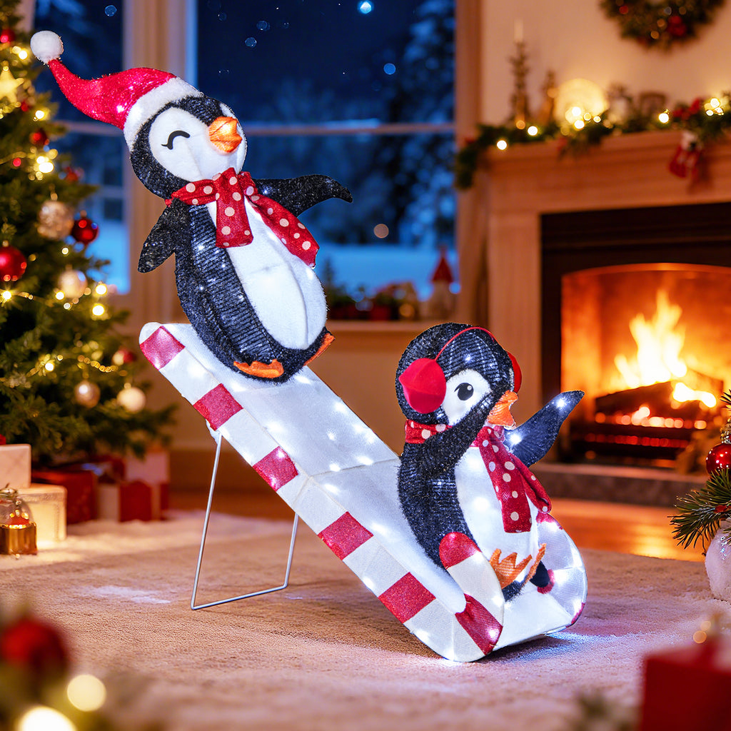 Fabric-Covered Lighted Christmas Penguin Slide with 170 LED Lights - Pre-Lit Holiday Decoration