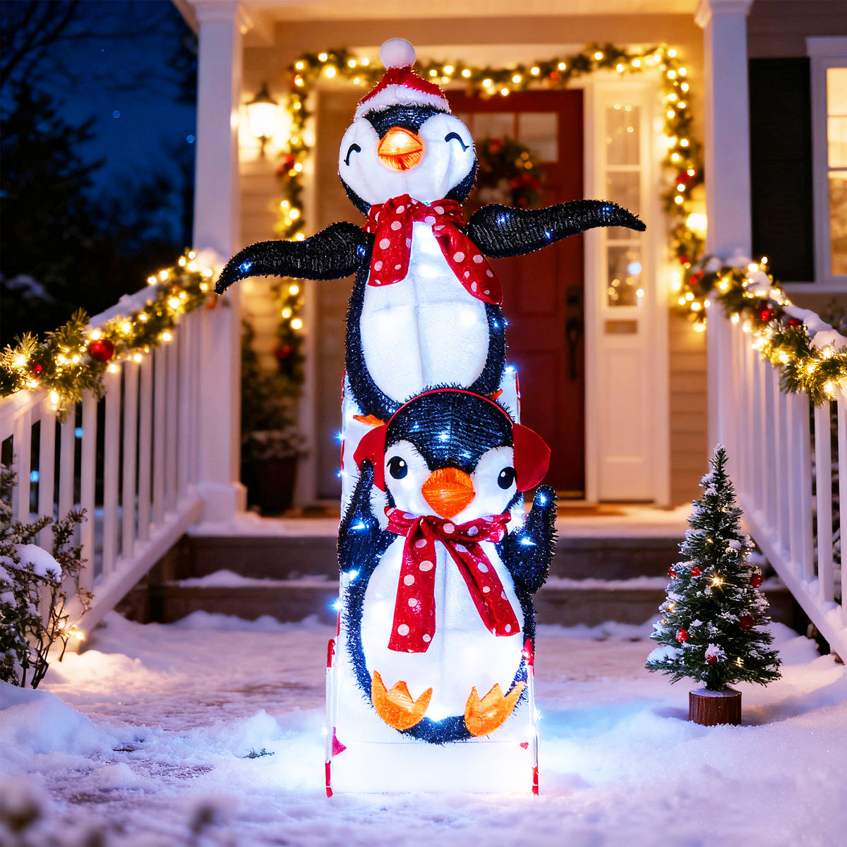 Fabric-Covered Lighted Christmas Penguin Slide with 170 LED Lights - Pre-Lit Holiday Decoration