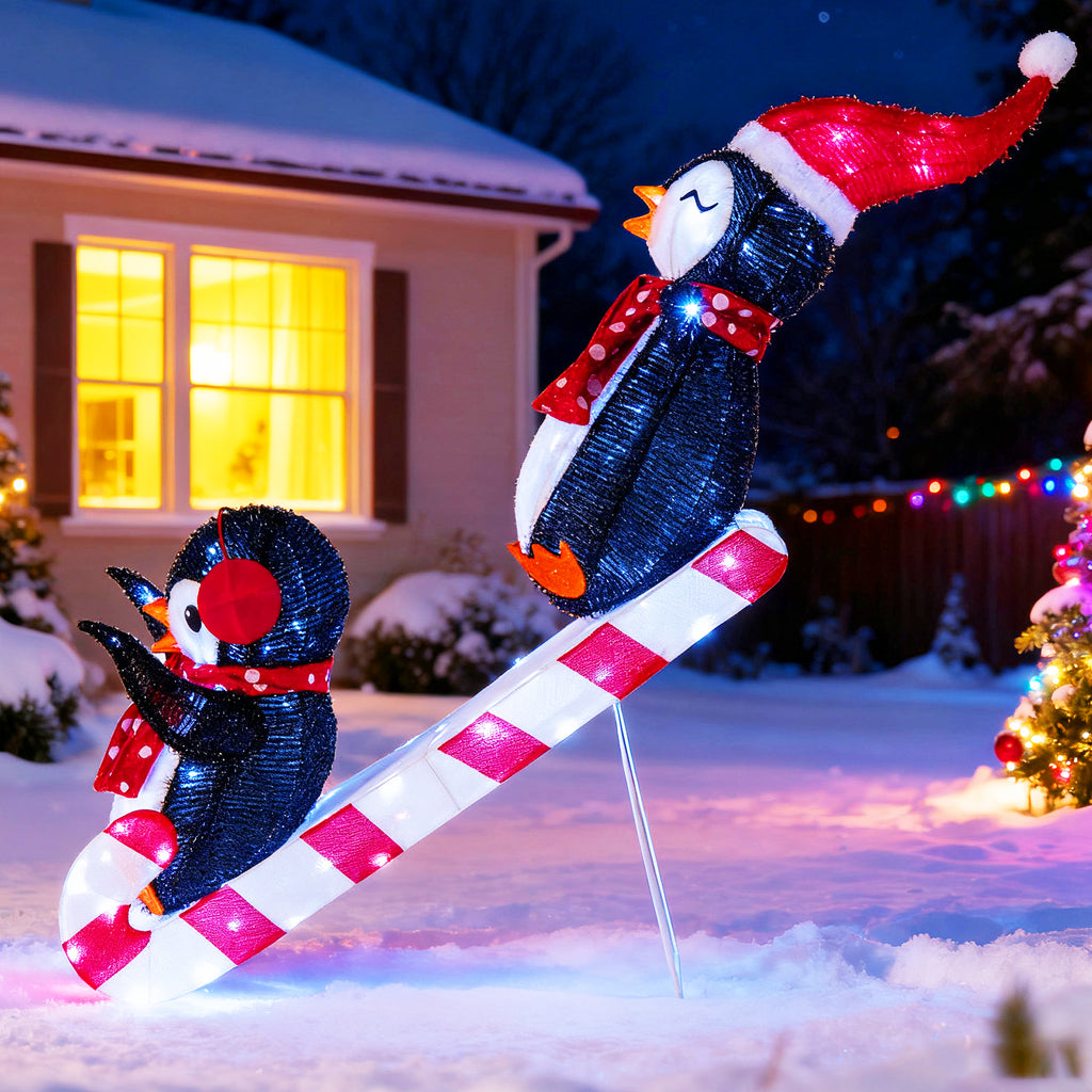 Fabric-Covered Lighted Christmas Penguin Slide with 170 LED Lights - Pre-Lit Holiday Decoration