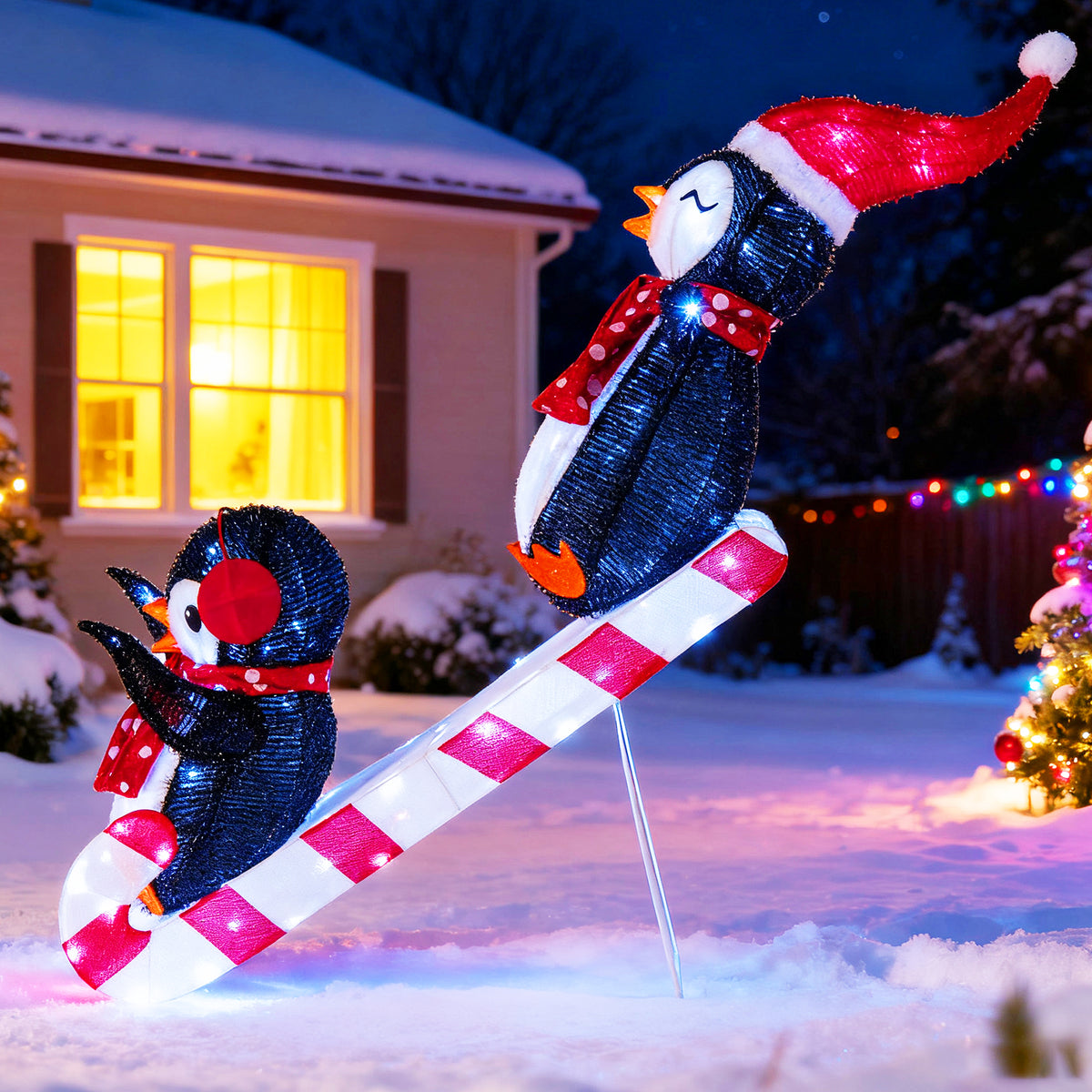 Fabric-Covered Lighted Christmas Penguin Slide with 170 LED Lights - Pre-Lit Holiday Decoration