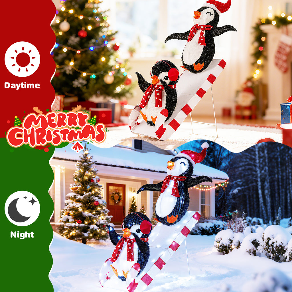 Fabric-Covered Lighted Christmas Penguin Slide with 170 LED Lights - Pre-Lit Holiday Decoration
