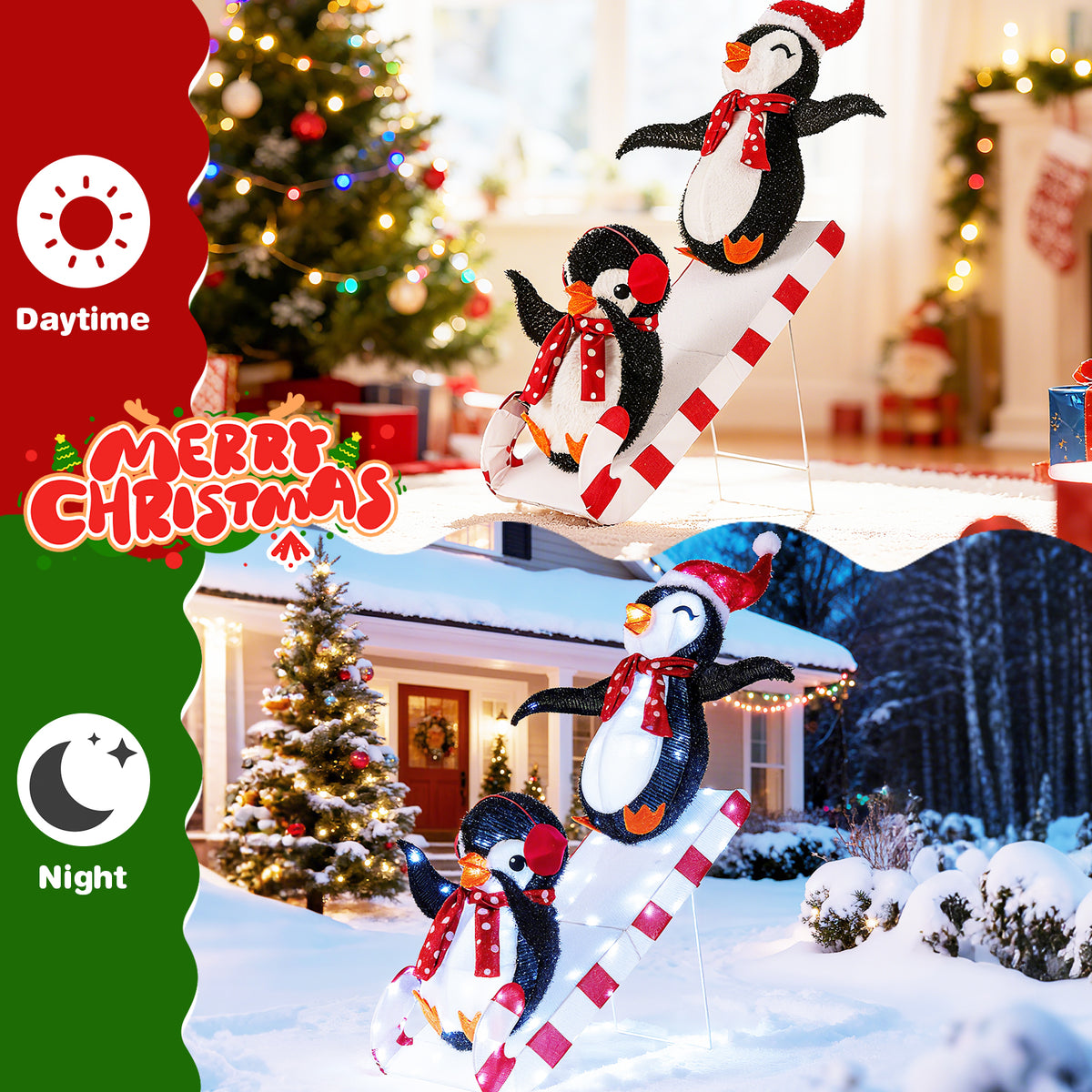 Fabric-Covered Lighted Christmas Penguin Slide with 170 LED Lights - Pre-Lit Holiday Decoration