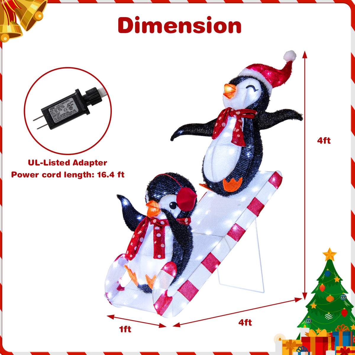 Fabric-Covered Lighted Christmas Penguin Slide with 170 LED Lights - Pre-Lit Holiday Decoration