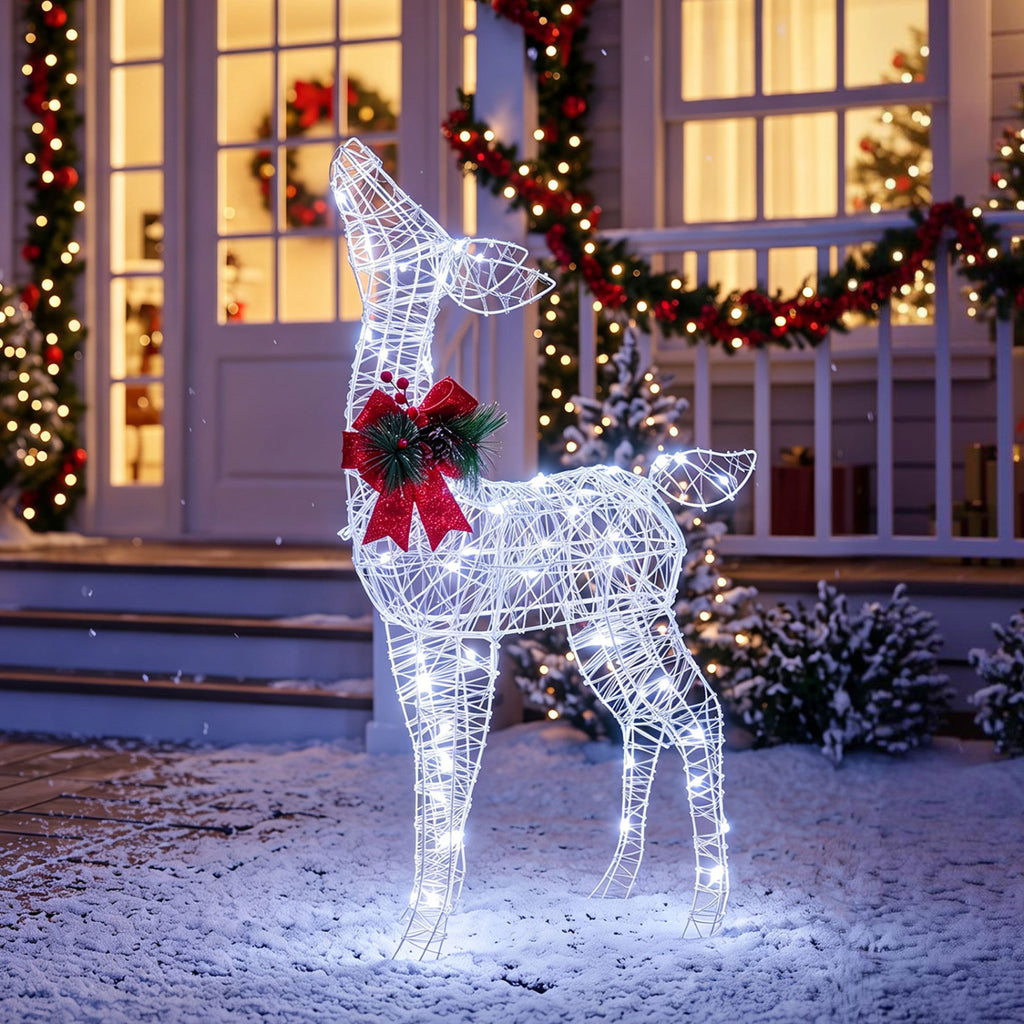 Lighted Christmas Deer Decorations with Cold White LED Lights - White Variation