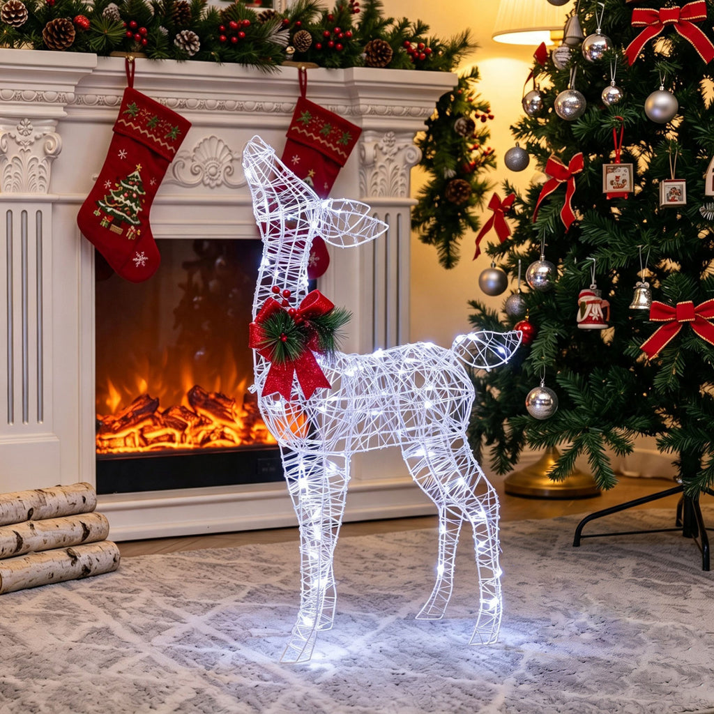 Lighted Christmas Deer Decorations with Cold White LED Lights - White Variation