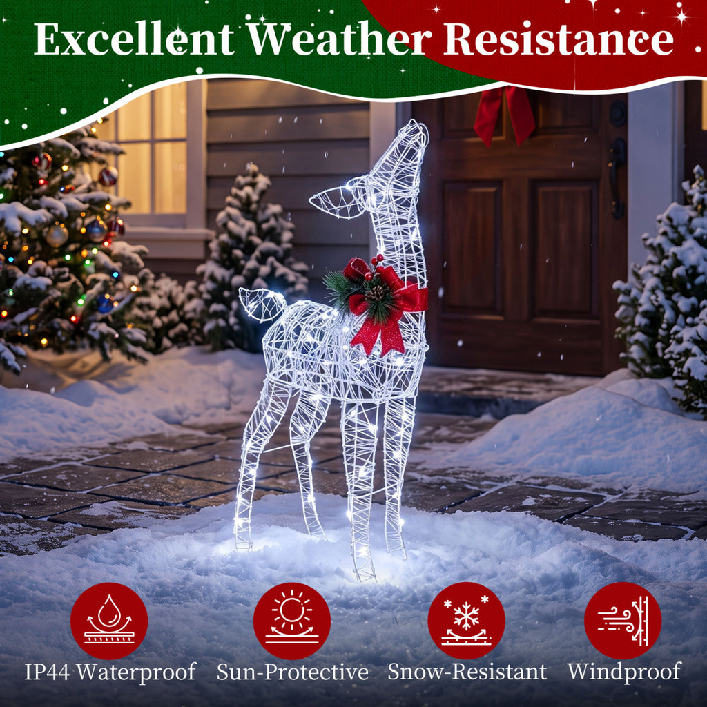 Lighted Christmas Deer Decorations with Cold White LED Lights - White Variation