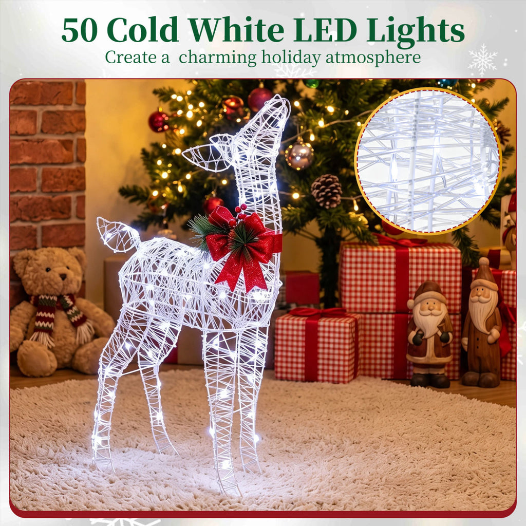 Lighted Christmas Deer Decorations with Cold White LED Lights - White Variation