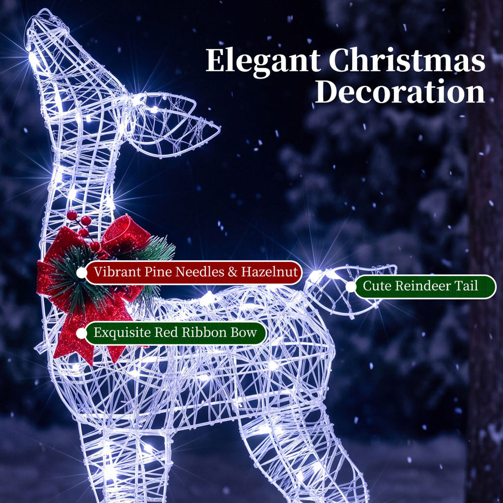 Lighted Christmas Deer Decorations with Cold White LED Lights - White Variation