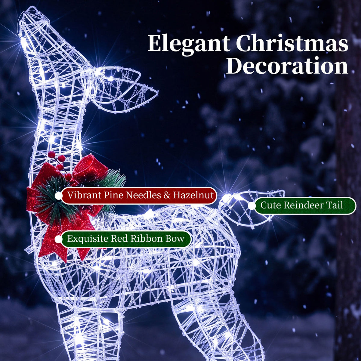 Lighted Christmas Deer Decorations with Cold White LED Lights - White Variation