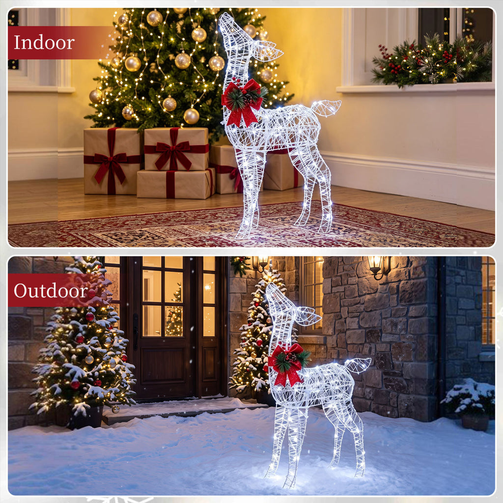 Lighted Christmas Deer Decorations with Cold White LED Lights - White Variation