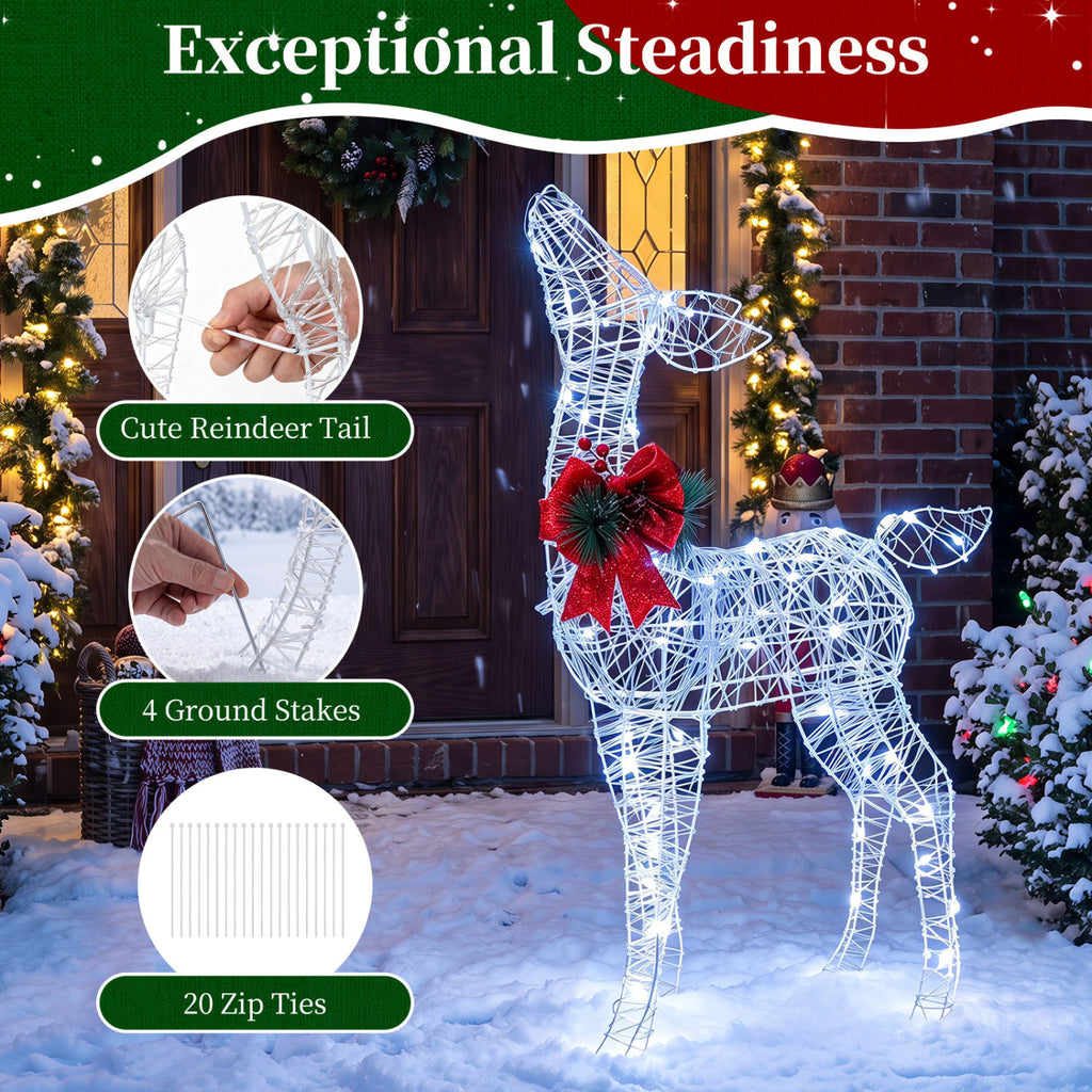 Lighted Christmas Deer Decorations with Cold White LED Lights - White Variation