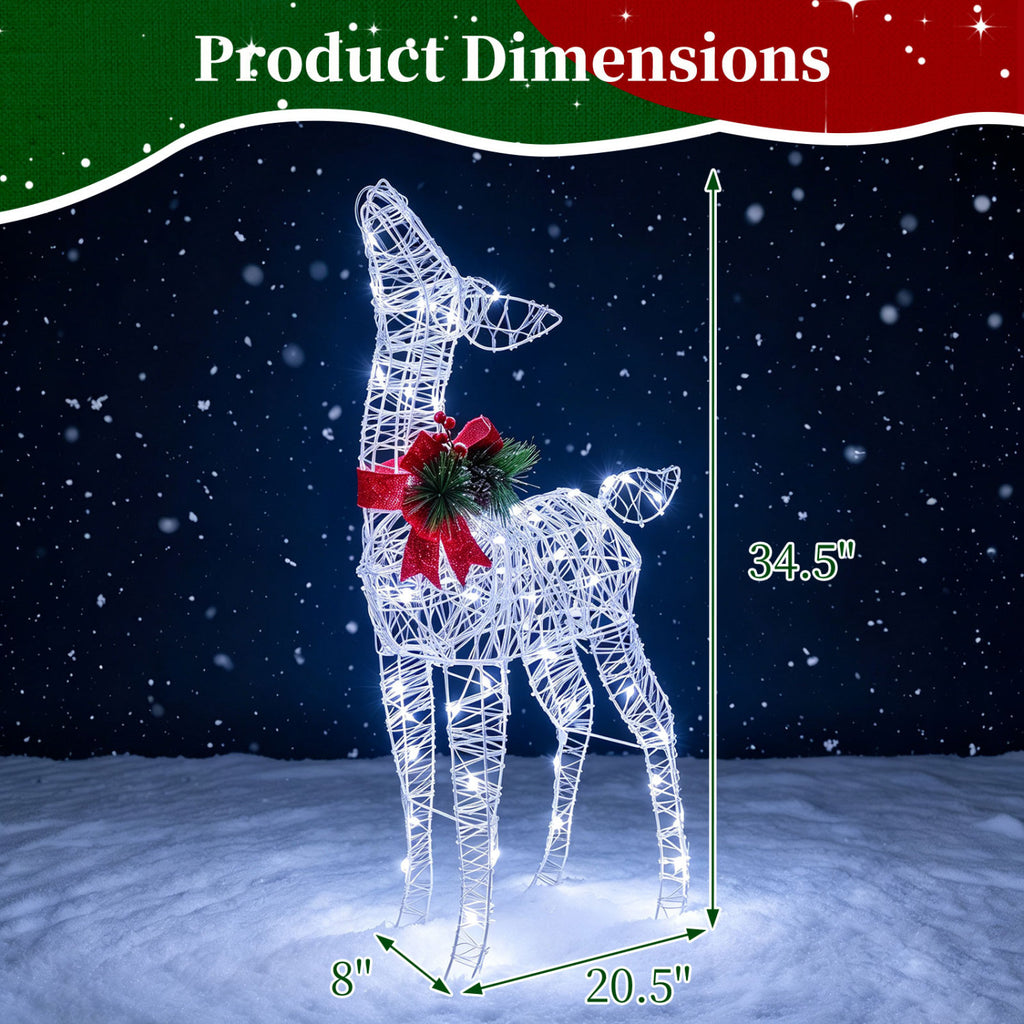 Lighted Christmas Deer Decorations with Cold White LED Lights - White Variation