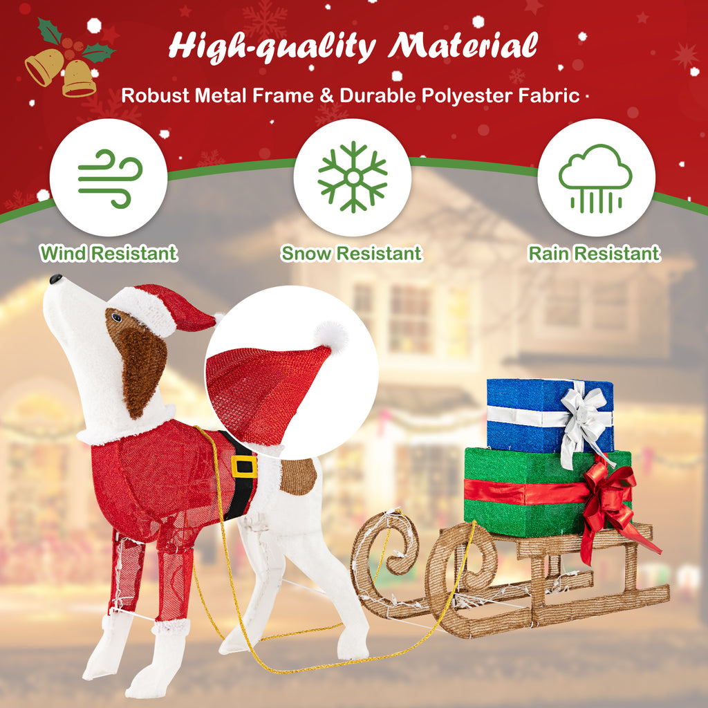 Outdoor Pre-lit Xmas Dog and Sleigh Decoration with 170 Warm Lights