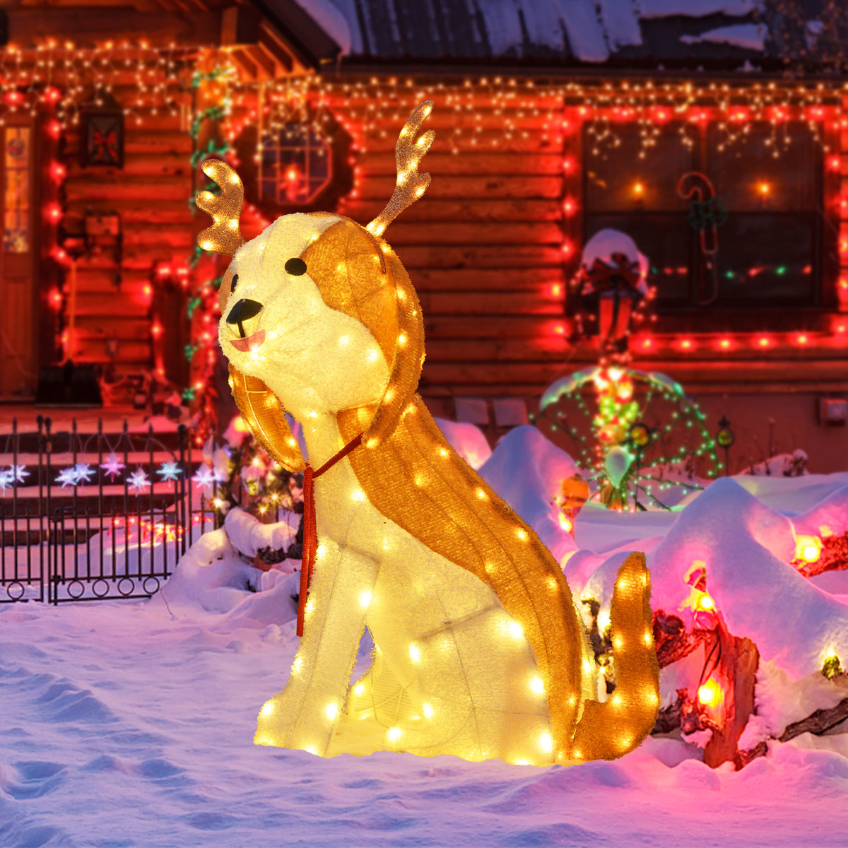 Lighted Christmas Dog Garden Stake with LED Lights and Ground Stakes