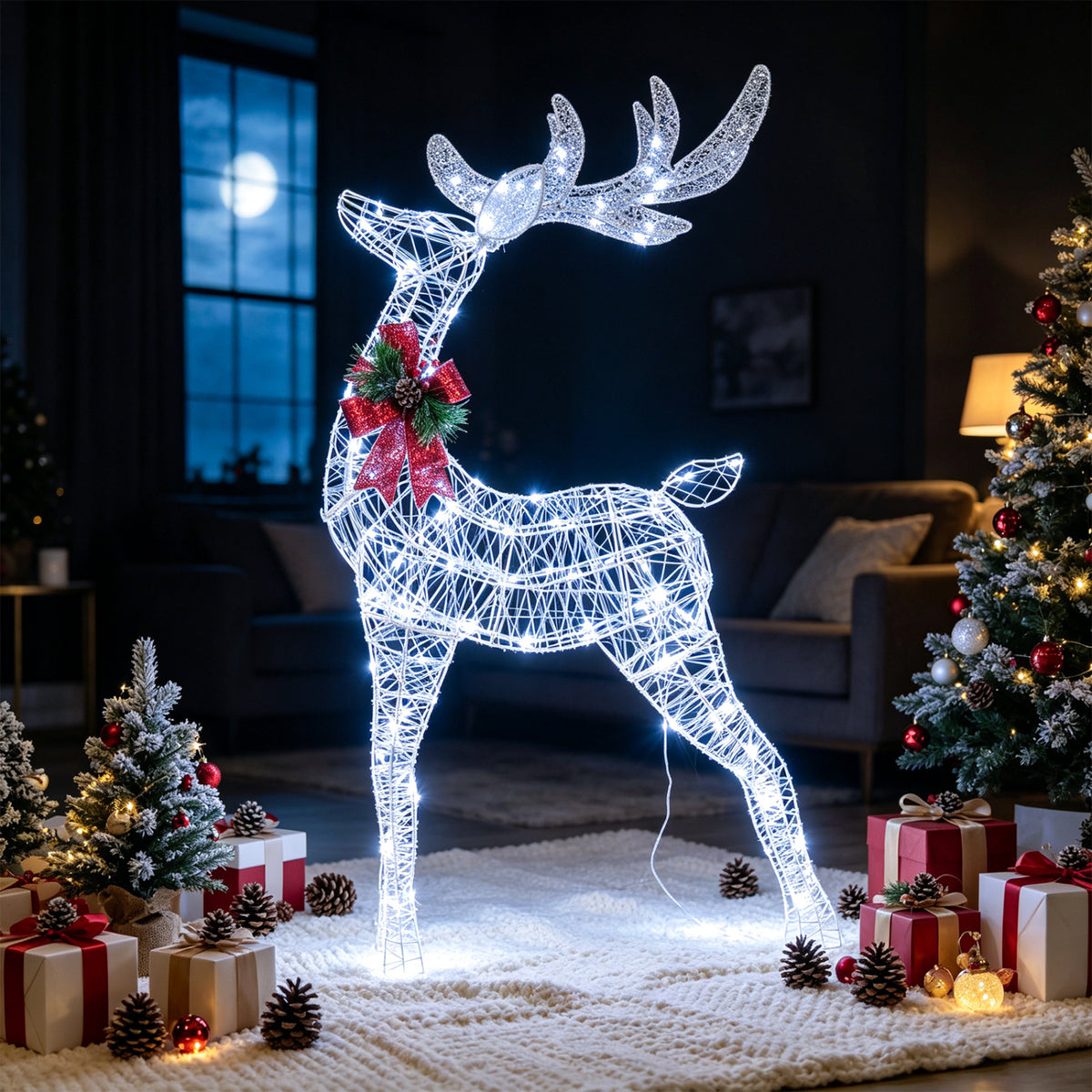 Lighted Christmas Reindeer with Cold LED Lights - White, Costway