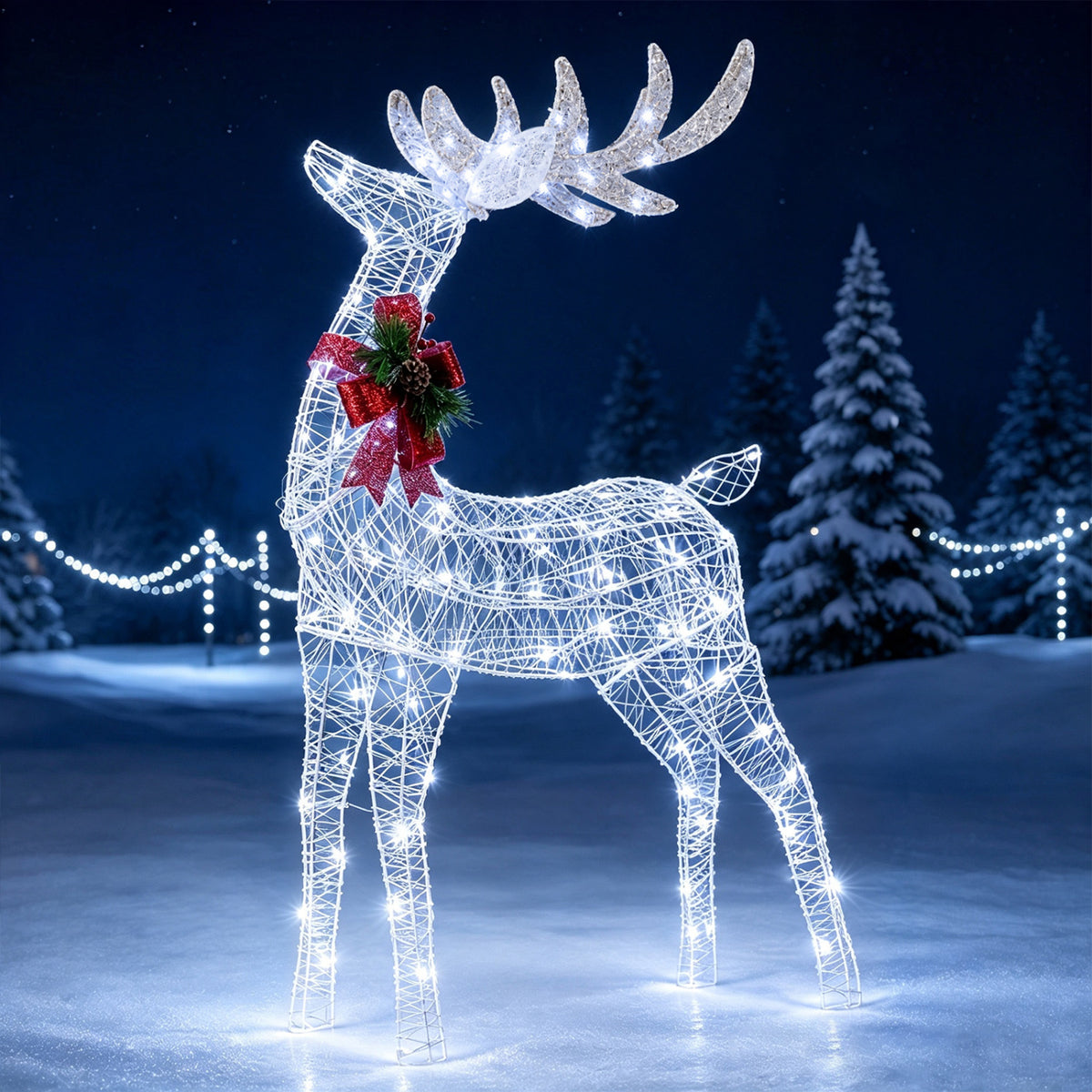 Lighted Christmas Reindeer with Cold LED Lights - White, Costway