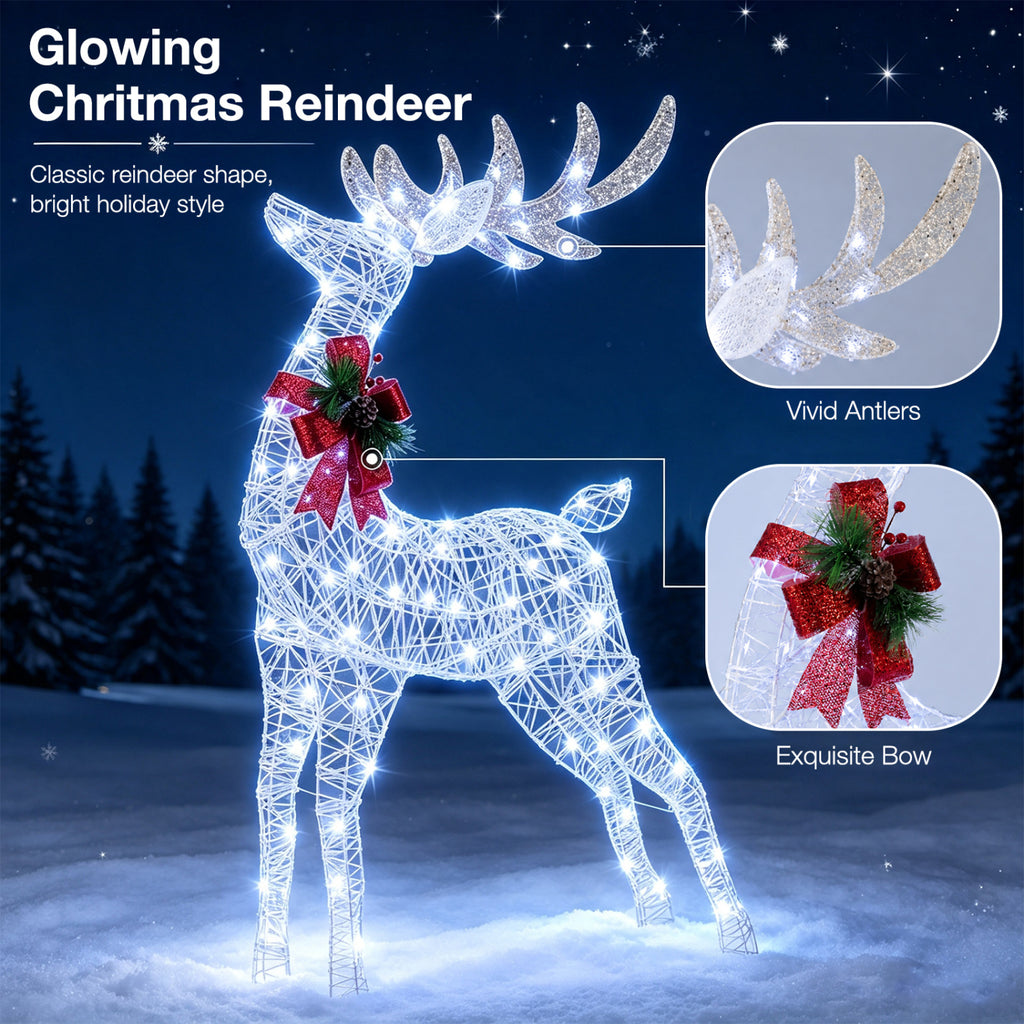 Lighted Christmas Reindeer with Cold LED Lights - White, Costway