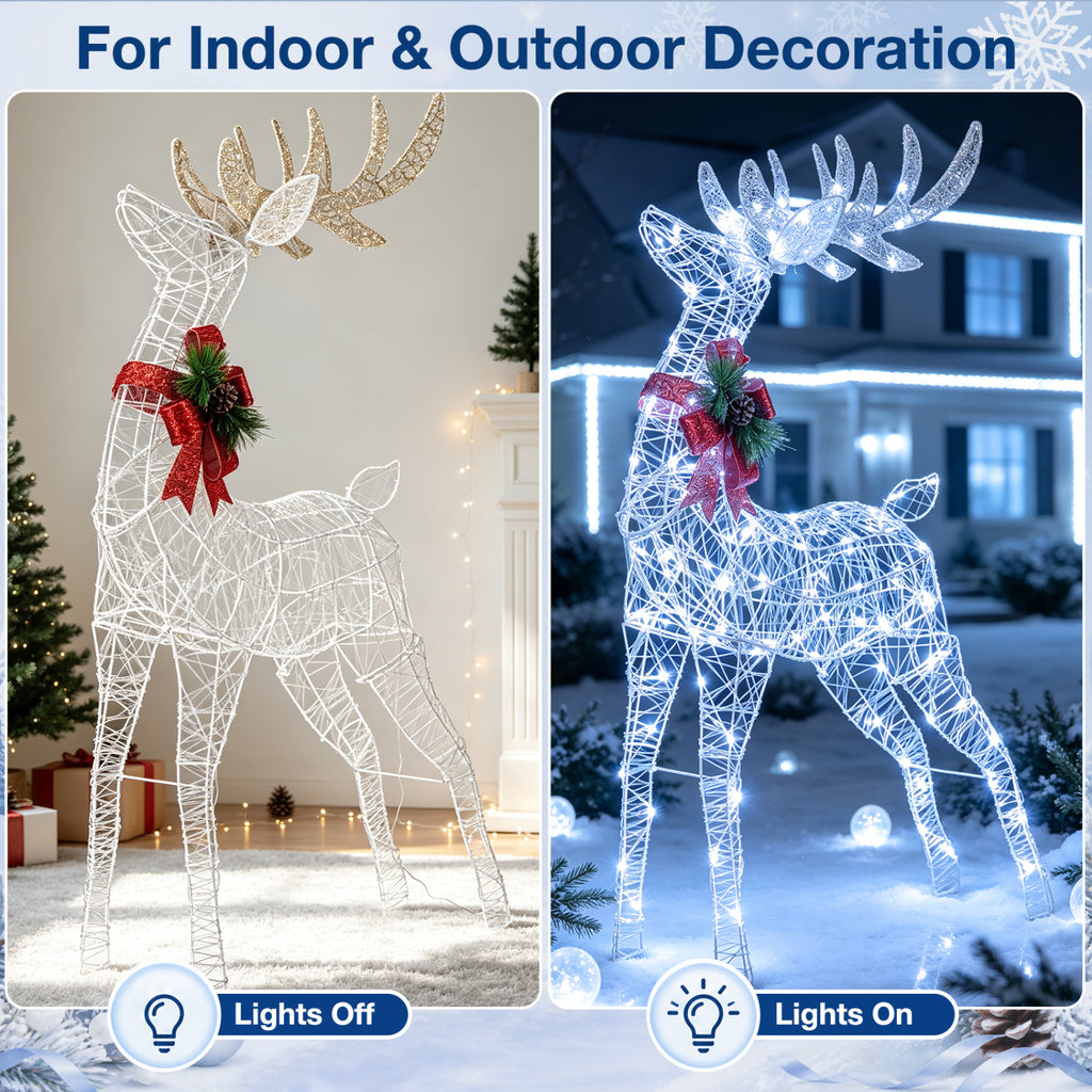 Lighted Christmas Reindeer with Cold LED Lights - White, Costway