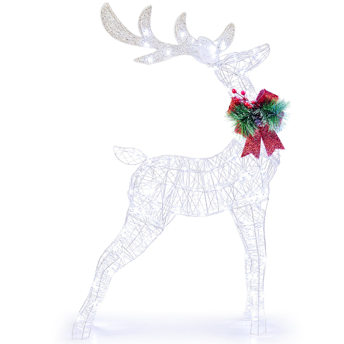 Lighted Christmas Reindeer with Cold LED Lights - White, Costway