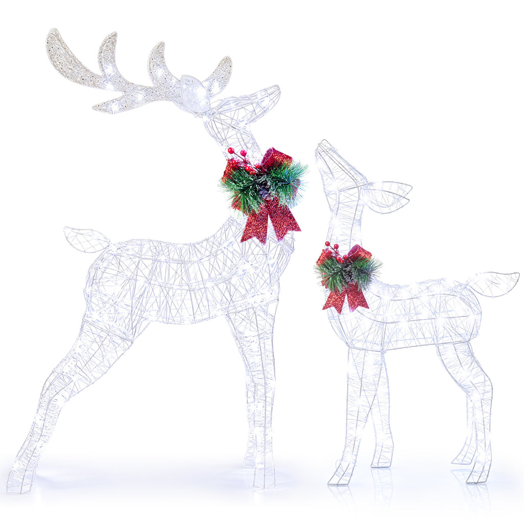 Lighted Christmas Reindeer Decoration with 170 White LED Lights - 2 Reindeers Set
