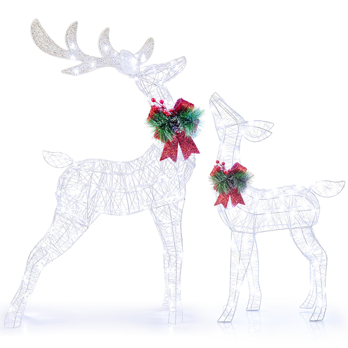 Lighted Christmas Reindeer Decoration with 170 White LED Lights - 2 Reindeers Set