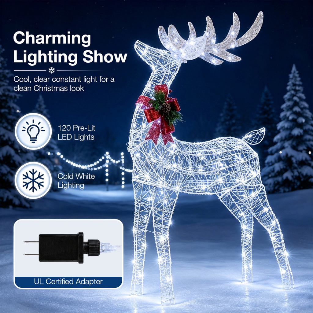 Lighted Christmas Reindeer Decoration with 170 White LED Lights - 2 Reindeers Set