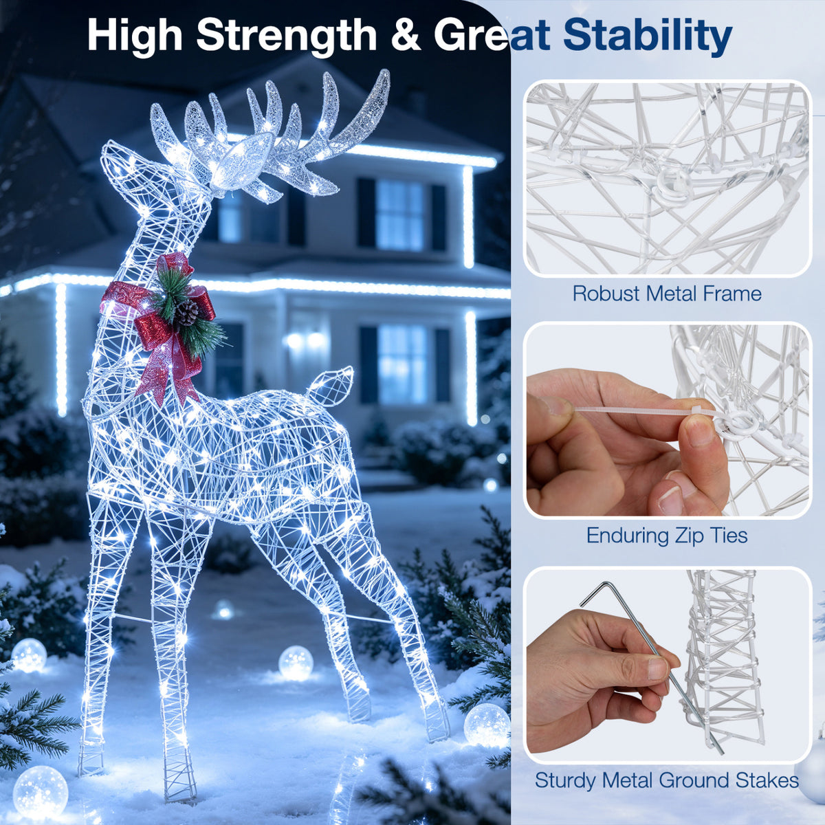 Lighted Christmas Reindeer Decoration with 170 White LED Lights - 2 Reindeers Set