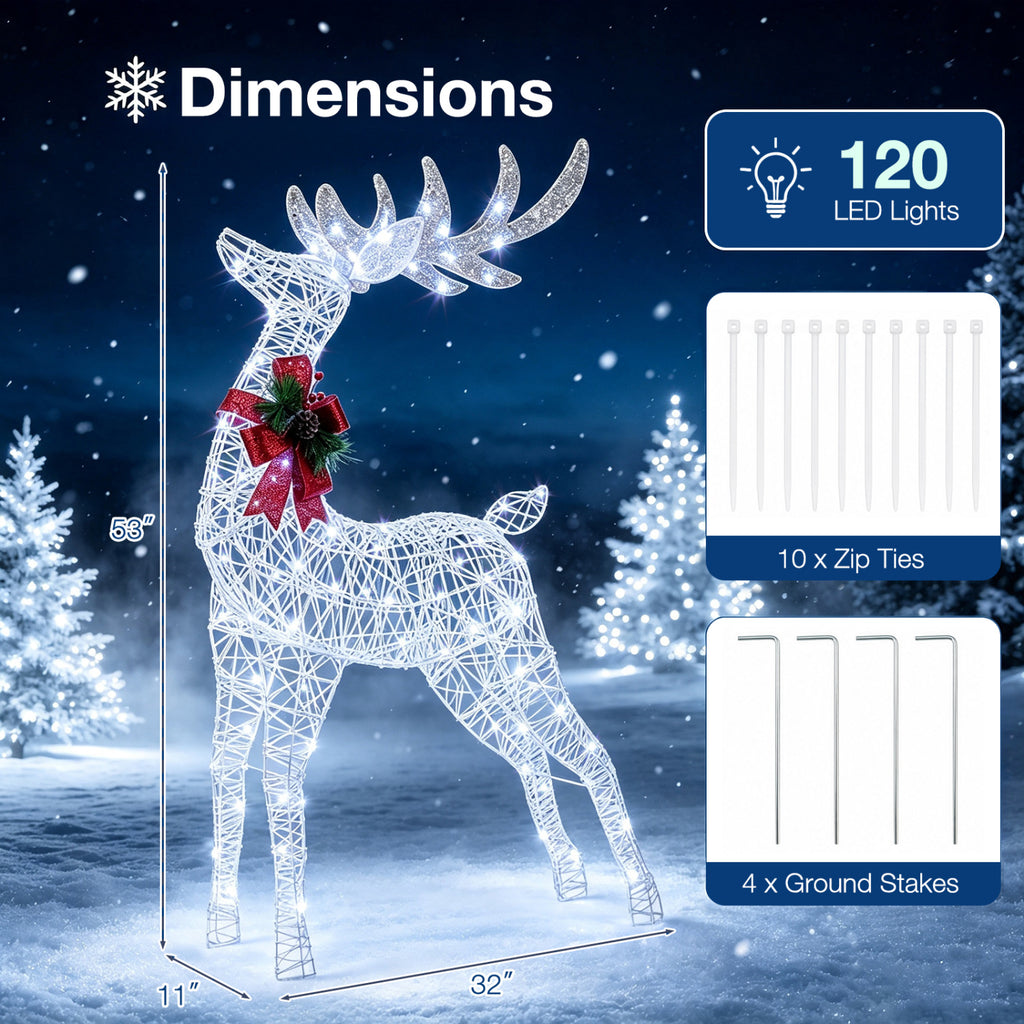 Lighted Christmas Reindeer Decoration with 170 White LED Lights - 2 Reindeers Set