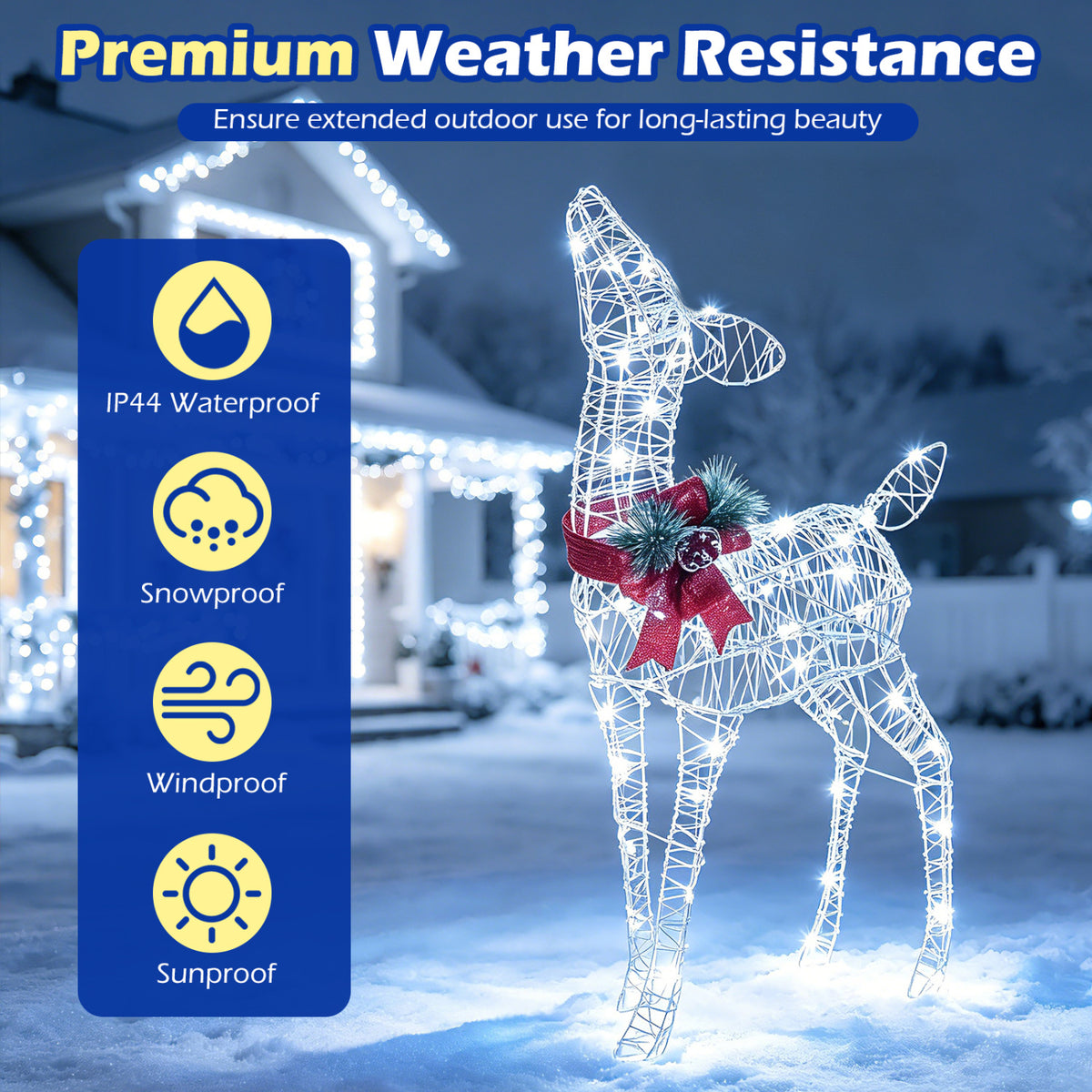 Lighted Christmas Reindeer Decoration with 170 White LED Lights - 2 Reindeers Set