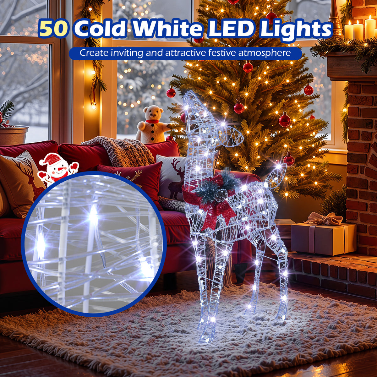 Lighted Christmas Reindeer Decoration with 170 White LED Lights - 2 Reindeers Set