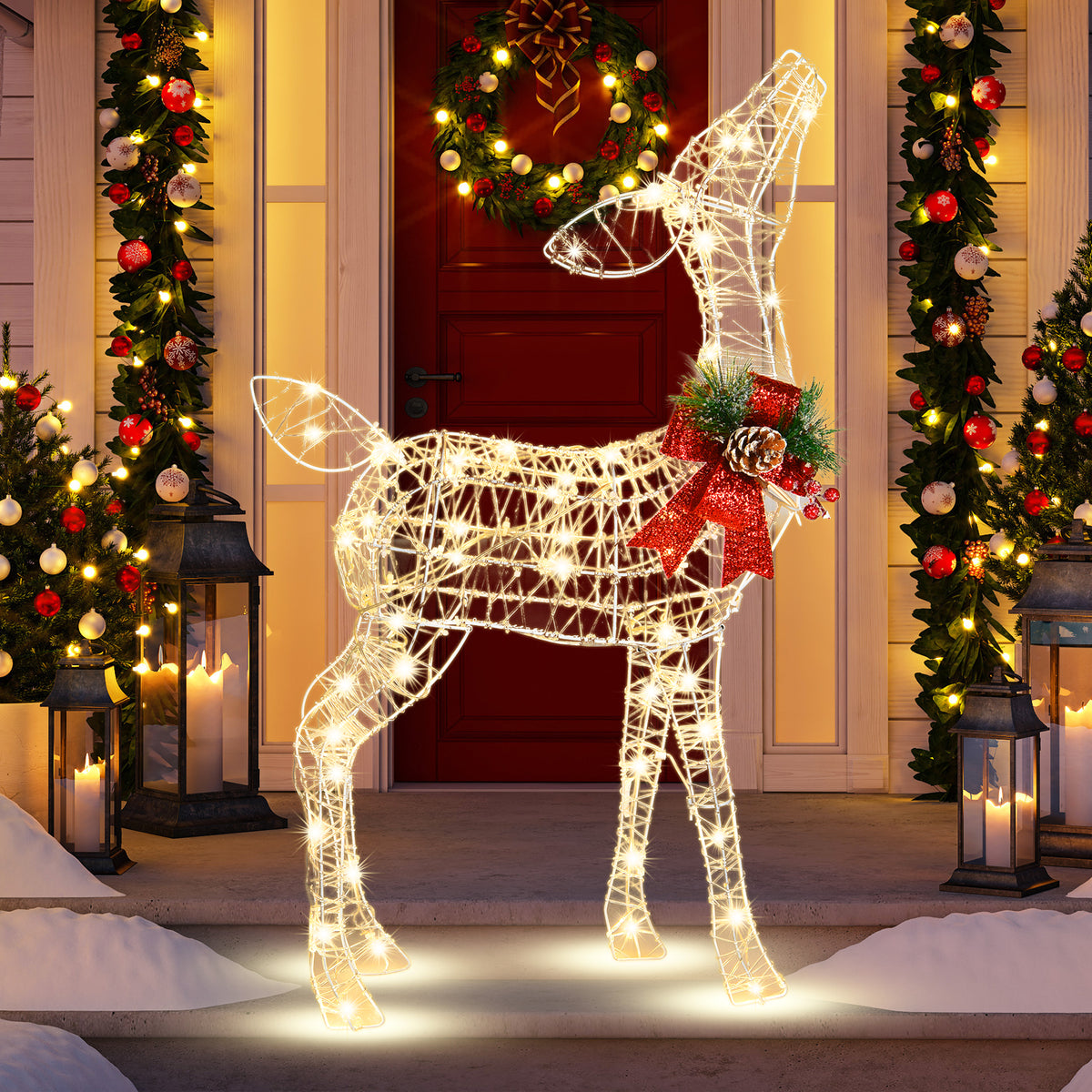 34.5 Inch Lighted Christmas Reindeer Decoration with Warm White LED Lights - Variation: Warm Light