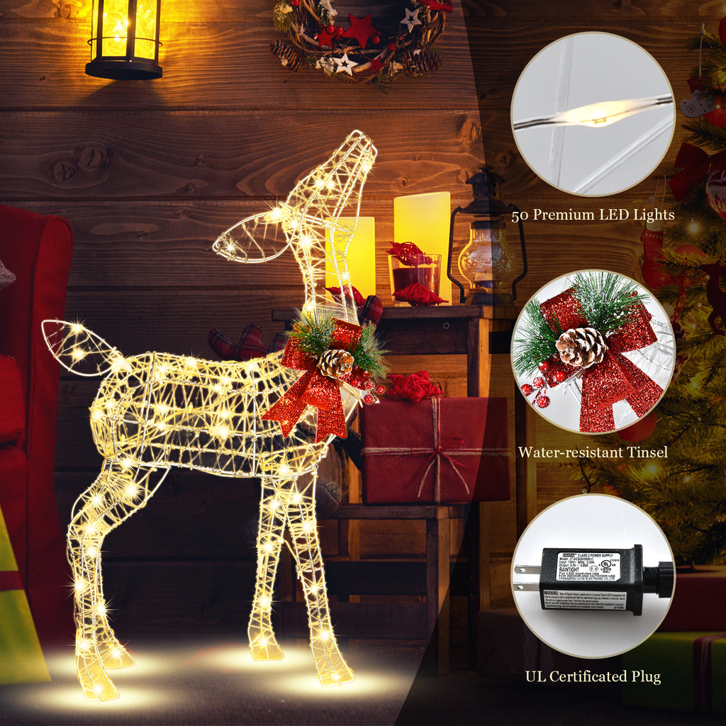 34.5 Inch Lighted Christmas Reindeer Decoration with Warm White LED Lights - Variation: Warm Light