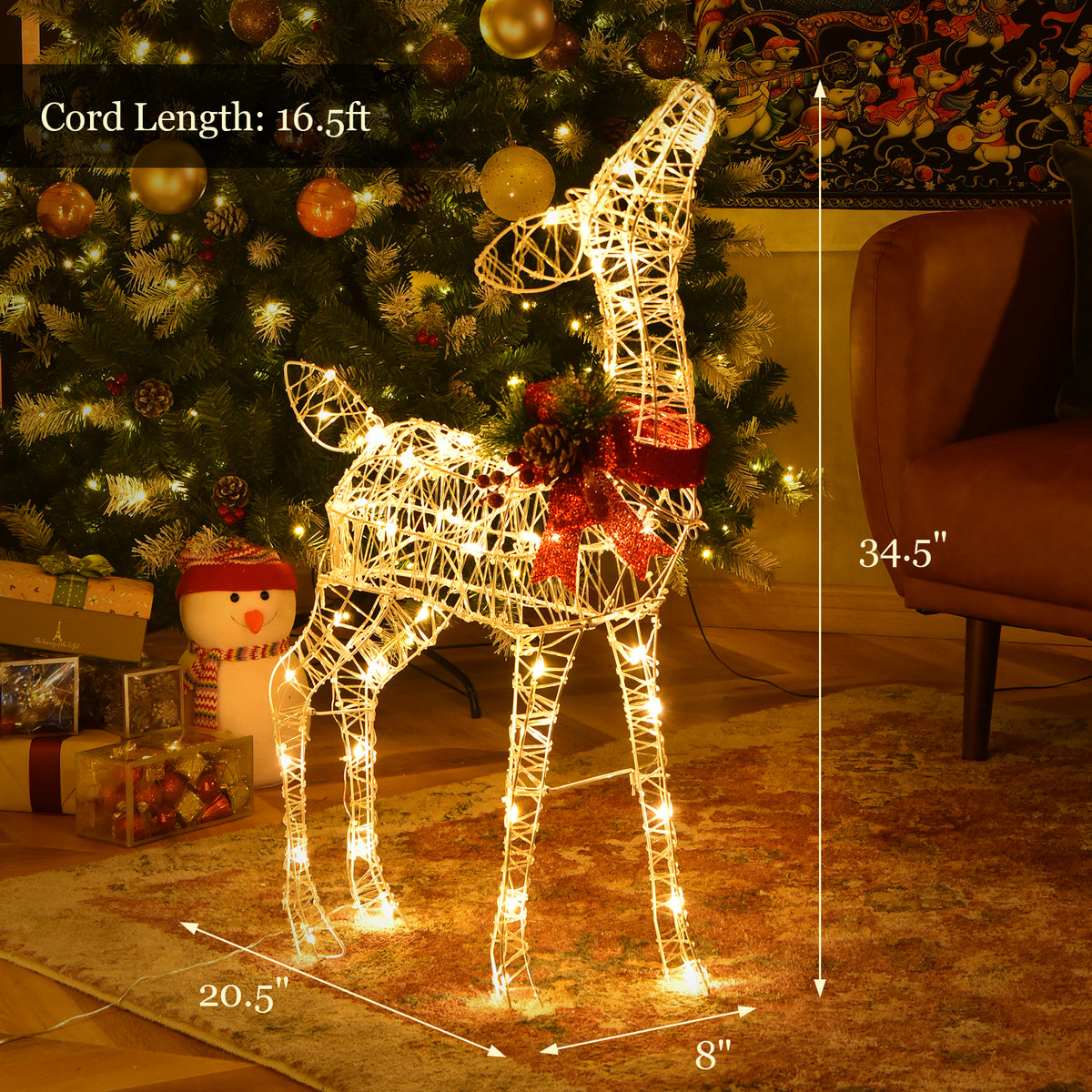 34.5 Inch Lighted Christmas Reindeer Decoration with Warm White LED Lights - Variation: Warm Light