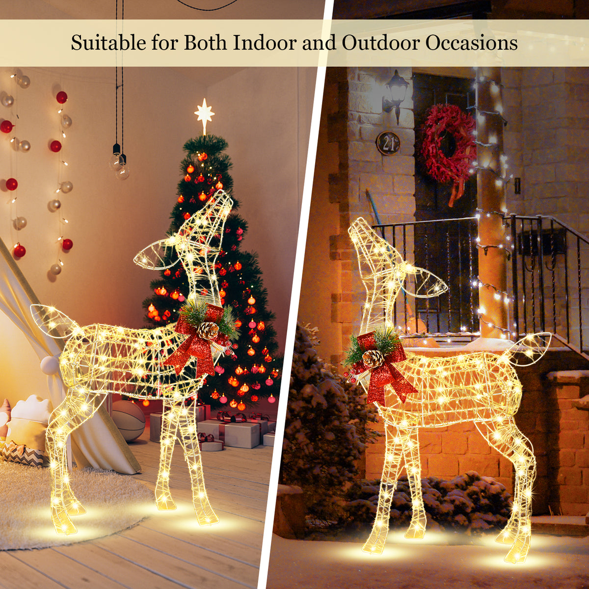 34.5 Inch Lighted Christmas Reindeer Decoration with Warm White LED Lights - Variation: Warm Light