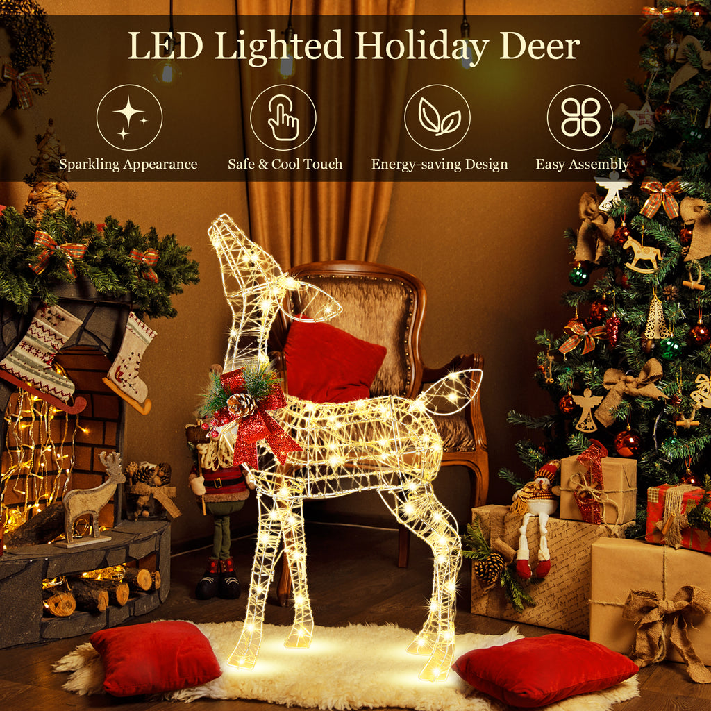 34.5 Inch Lighted Christmas Reindeer Decoration with Warm White LED Lights - Variation: Warm Light
