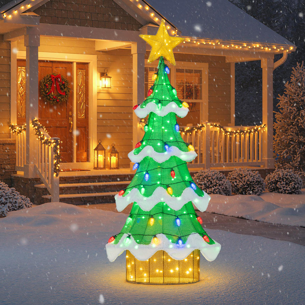Outdoor Indoor 3D Mesh Christmas Tree with 34 Colorful Strawberry Bulb Lights - 5.2 ft