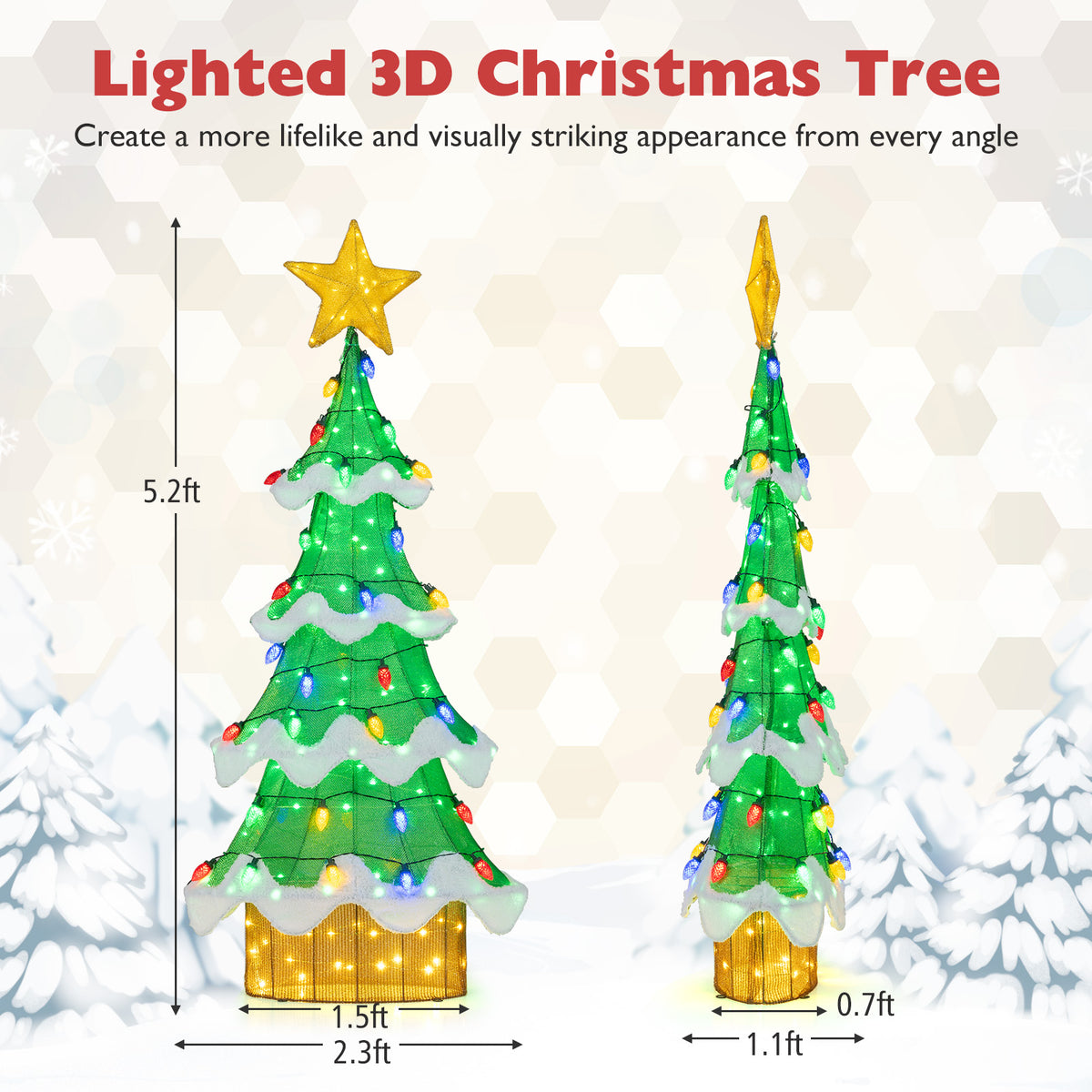 Outdoor Indoor 3D Mesh Christmas Tree with 34 Colorful Strawberry Bulb Lights - 5.2 ft