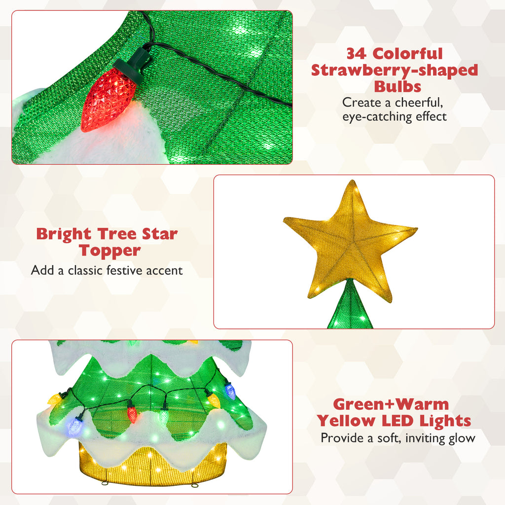 Outdoor Indoor 3D Mesh Christmas Tree with 34 Colorful Strawberry Bulb Lights - 5.2 ft