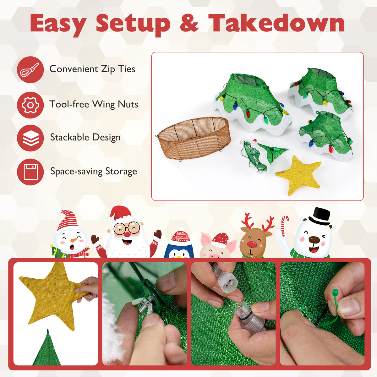 Outdoor Indoor 3D Mesh Christmas Tree with 34 Colorful Strawberry Bulb Lights - 5.2 ft