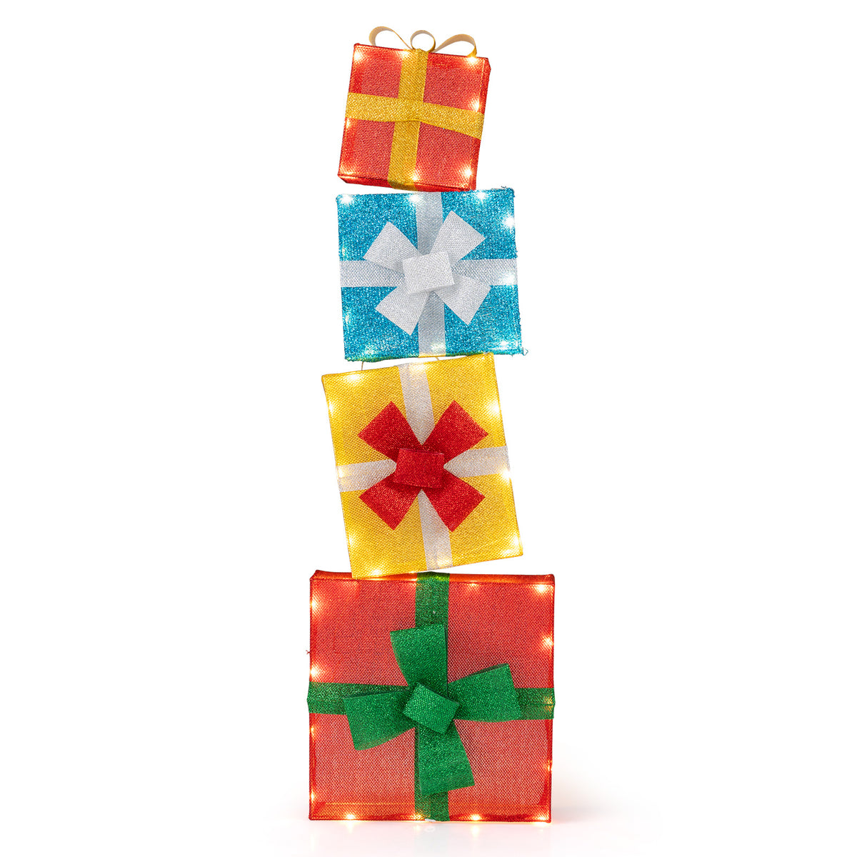 Set of 4 Lighted Christmas Gift Boxes Outdoor Decor - Pre-Lit Holiday Xmas Decorations