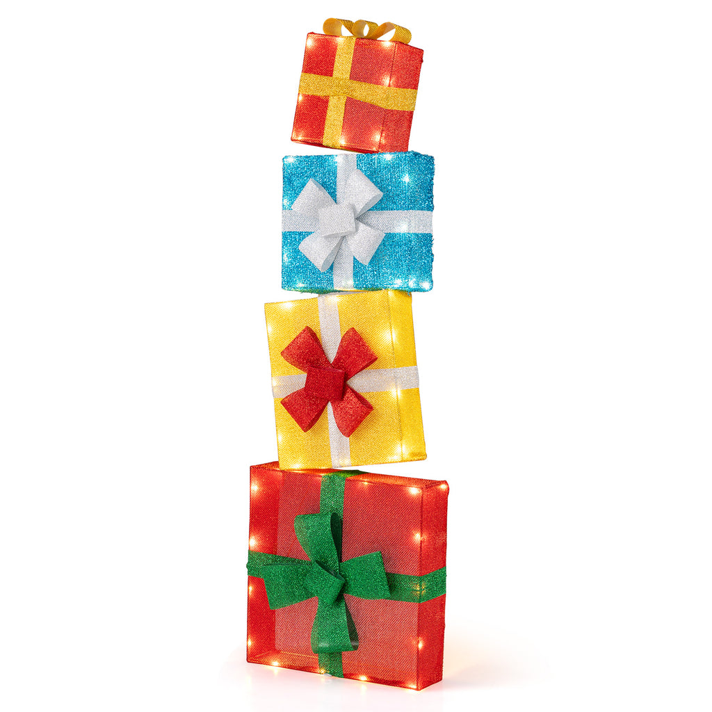 Set of 4 Lighted Christmas Gift Boxes Outdoor Decor - Pre-Lit Holiday Xmas Decorations