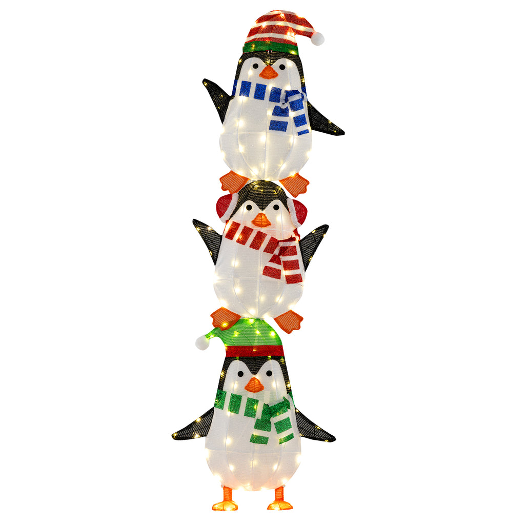 Lighted Christmas Mailbox and Penguin Decoration - Holiday Yard Display with 160 LED Lights - Penguin with Mailbox
