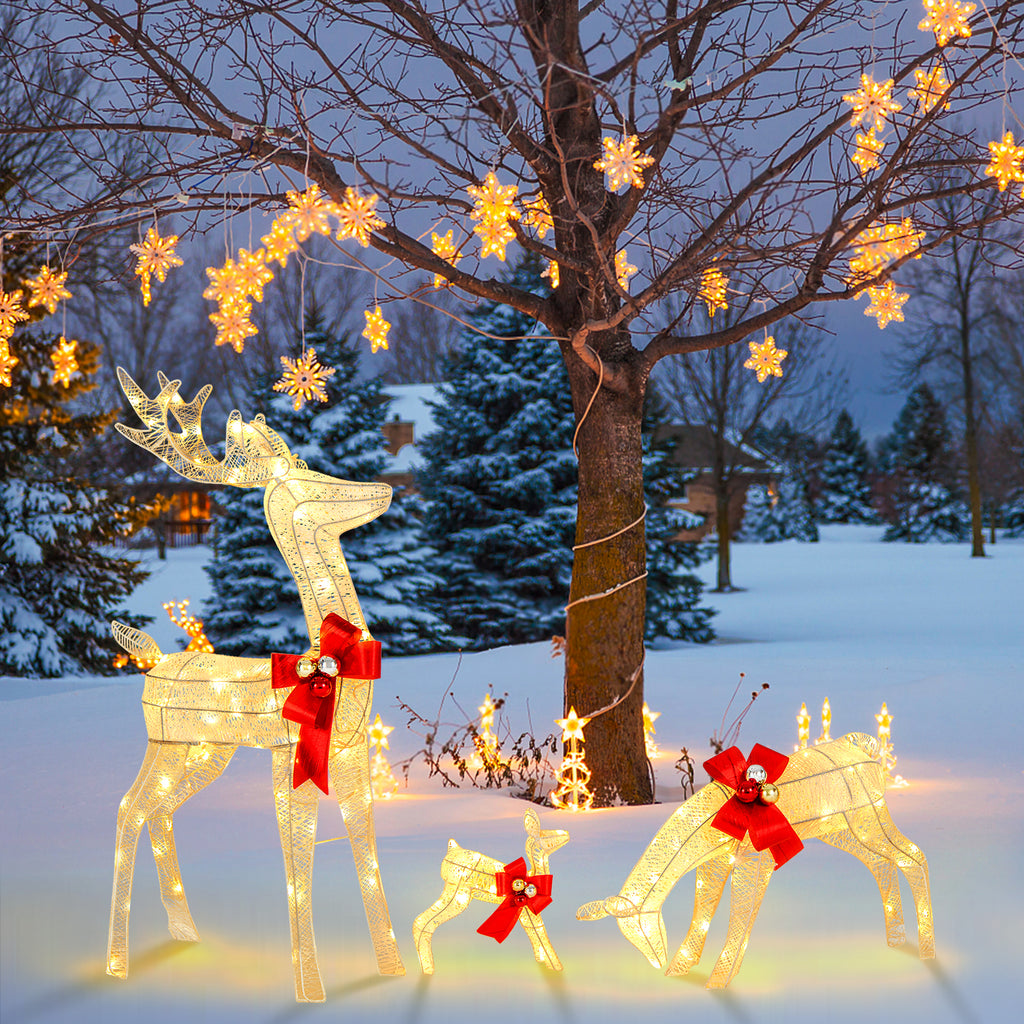 3-Piece Lighted Reindeer Family Set with 230 LED Stakes - Christmas Yard Decor