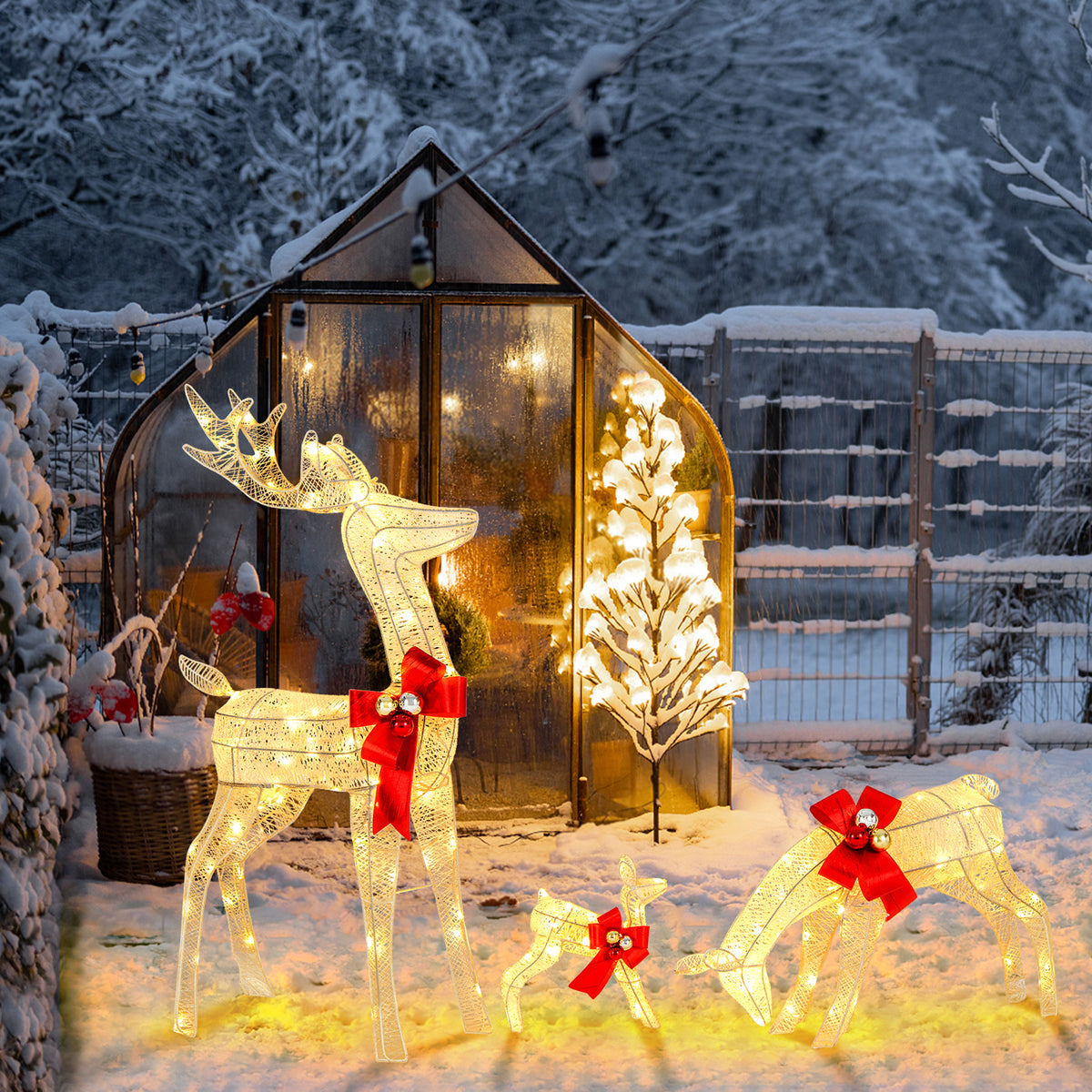 3-Piece Lighted Reindeer Family Set with 230 LED Stakes - Christmas Yard Decor