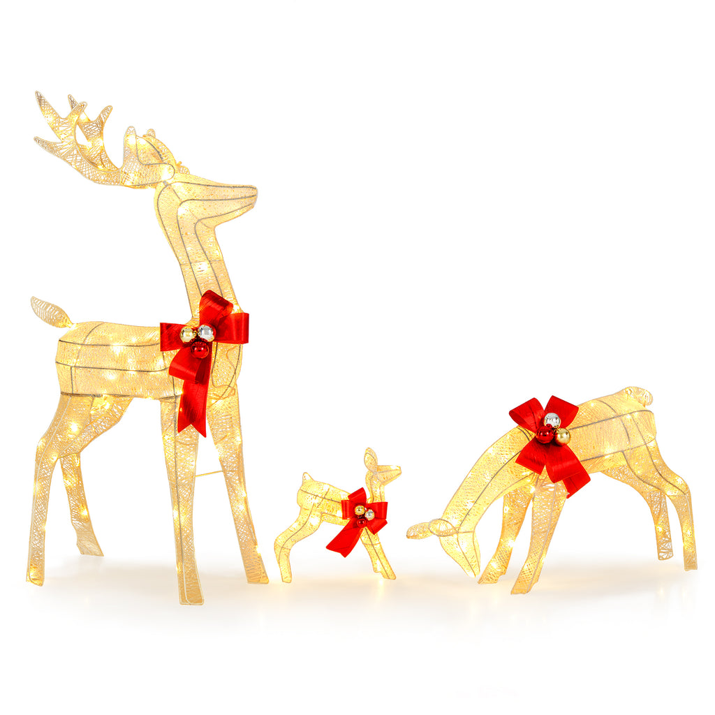 3-Piece Lighted Reindeer Family Set with 230 LED Stakes - Christmas Yard Decor