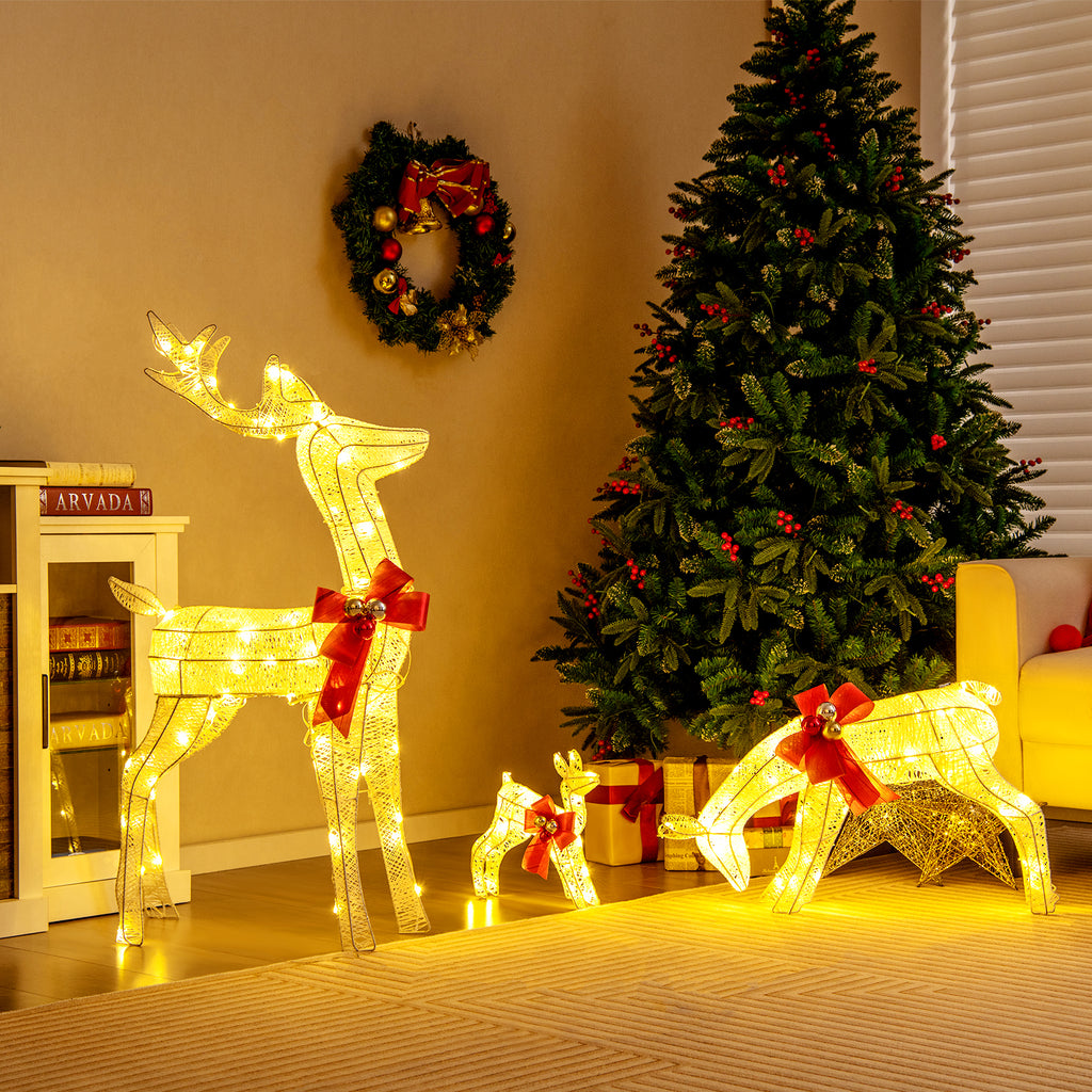 3-Piece Lighted Reindeer Family Set with 230 LED Stakes - Christmas Yard Decor