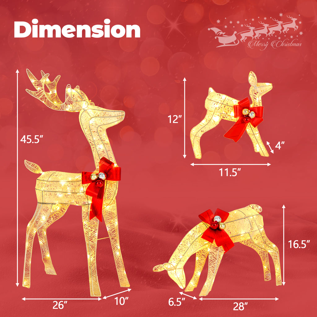 3-Piece Lighted Reindeer Family Set with 230 LED Stakes - Christmas Yard Decor