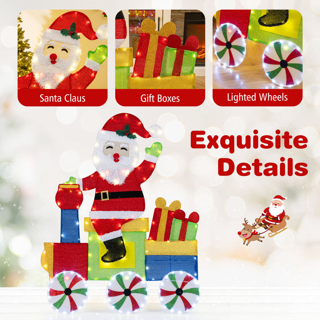 Lighted Santa on Train Christmas Decoration with LED Lights - Santa Carrying Gifts