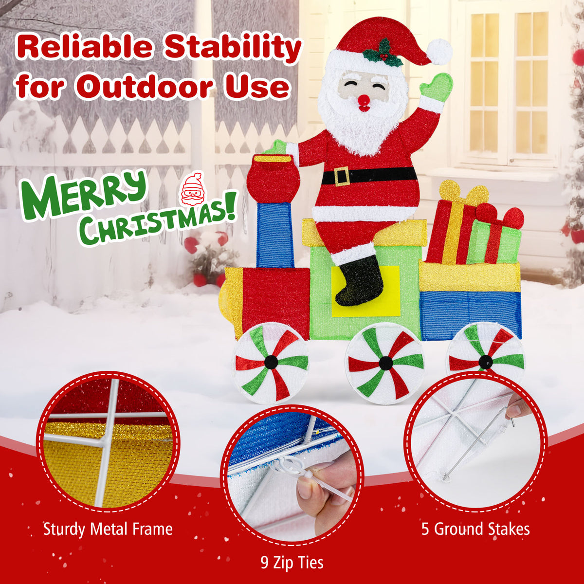 Lighted Santa on Train Christmas Decoration with LED Lights - Santa Carrying Gifts
